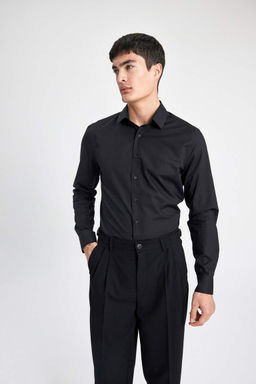Рубашка Slim Fit с итальянским воротником и длинными рукавами без глажки - Defacto фото 4