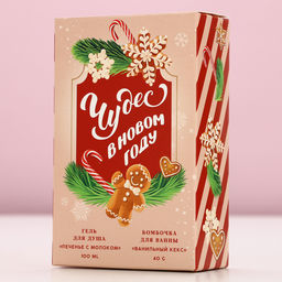 Подарочный набор новогодний женский Сладкого года: гель для душа 100 мл и бомбочка для ванны 40 г, Чистое счастье