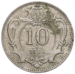 Монета 10 геллеров 1908 года Австрия