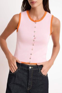 Ac?k Mavi Fitted Bisiklet Yaka Renk Bloklu Yelek TWOSS26YE00024 - Trendyolmilla фото 9