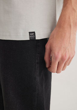 Etiket Detayl? Gri Basic Tisort - Mavi фото 7
