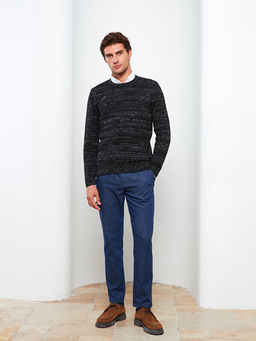 Bisiklet Yaka Uzun Kollu Desenli Erkek Triko Kazak