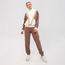 Костюм женский (свитшот, брюки) MINAKU: Casual Collection, размер 42, экрю