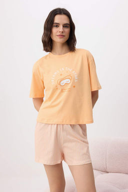 Trendyolmilla Beyaz-Mavi %100 Pamuklu Cizgili Slogan Bask?l? Uyku Bantl? Sortlu Orme Pijama Tak?m? THMSS25PT00102  фото 17