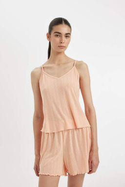 Fall in Love Pijama Tak?m Pamuklu Ask?l? Ust Beli Lastikli Sort Alt - Defacto фото 2