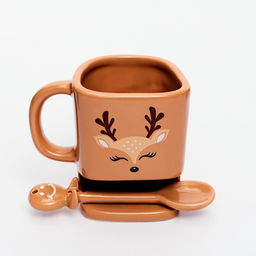 Кружка керамическая новогодняя Олененок, 200 мл, с ложкой