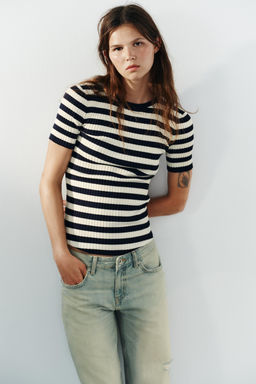 TOP PUNTO RIB RAYAS / Marino / Blanco - Zara фото 4