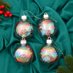 Ёлочные игрушки Карнавал, шары новогодние, d=8 см, набор 4 шт., звёзды, бабочки - Зимнее волшебство фото 5