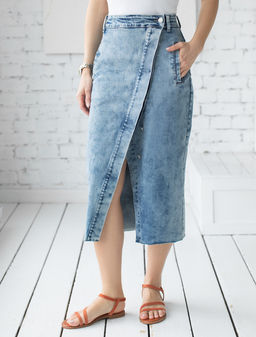 Юбка Vilatte джинсовая на запах синий  фото 8