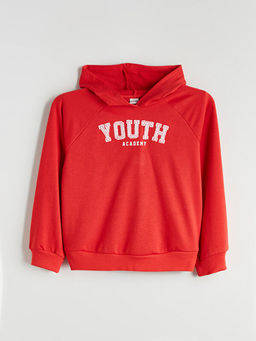 Kap??onlu Bask?l? K?z ?ocuk Sweatshirt