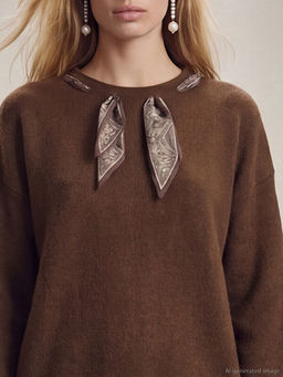 Bisiklet Yaka Fular Detayl? Kad?n Triko Kazak