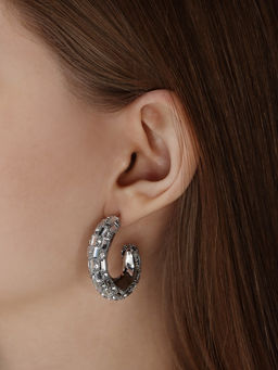 Серьги со стразами QF Блеск прямоугольники, 3.5?3?1 см, белый в серебре