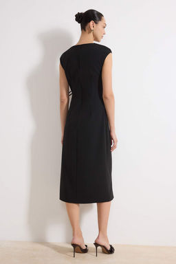 Siyah Baglama Detayl? Midi Dokuma Elbise TWOSS26EL00081