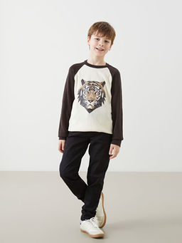 Bisiklet Yaka Bask?l? Uzun Kollu Erkek ?ocuk Triko Kazak