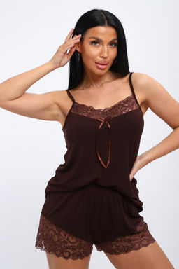 Пижама женская из топа и шорт из вискозы Николь шоколад