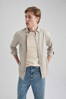 Хлопковая рубашка обычного кроя с длинными рукавами - Defacto фото 4
