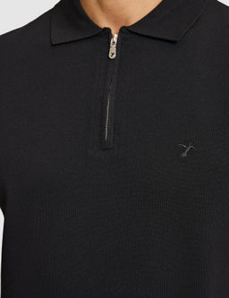 Siyah Slim Fit Fermuarl_ Polo Yaka Triko T-shirt