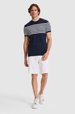 Erkek Slim Fit Bisiklet Yaka Lacivert Triko Ti__rt