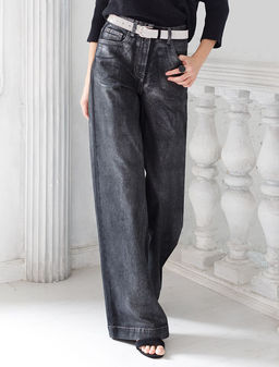 Джинсы трубы из эластичного денима с металлизированным покрытием - Vilatte фото 5