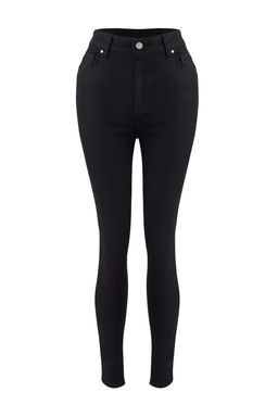 Siyah Yuksek Bel Esnek Skinny Jeans TWOAW26JE00250 - Trendyolmilla фото 5