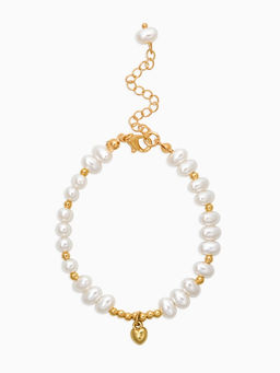 Браслет жемчуг «Рисинки с сердцем», белый в золоте