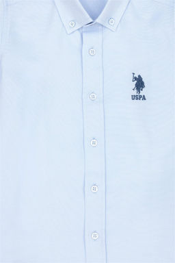 Голубая базовая рубашка с длинным рукавом для мальчика - U.s. polo assn фото 3