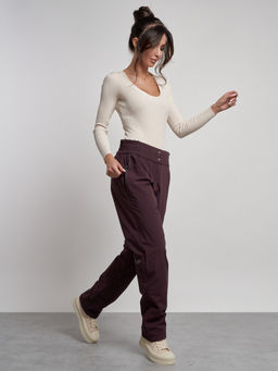 Брюки утепленные спортивные с высокой посадкой женские зимние темно-бордового цвета 7141Tb - Colannia фото 17