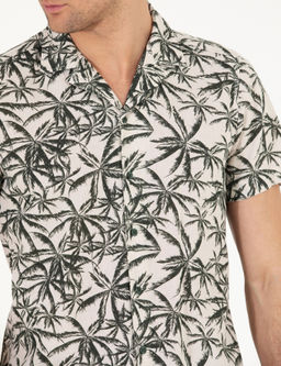 Рубашка из смесового льна хаки с короткими рукавами стандартного кроя - Cacharel фото 7