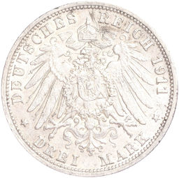 Монета 3 марки 1911 года G Германия (Баден)