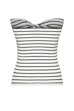 Siyah Cizgili Straplez Fitted/Vucuda Oturan Esnek Orme Bluz TWOSS24BZ00413