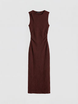 Bisiklet Yaka Dokulu B?zg?l? Bodycon Elbise