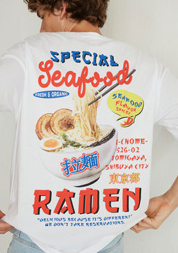 S?rt Bask?l? Beyaz Tisort - Mavi фото 2