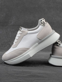 03-YG497-1 WHITE/GREY Кроссовки женские (натуральная кожа)