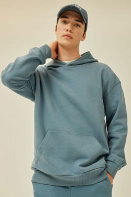 Comfort Regular Fit Rahat Kal?p Kapusonlu Kanguru Cepli Basic Duz Sweatshirt