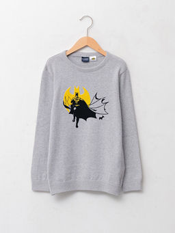 Bisiklet Yaka Batman Desenli Uzun Kollu Erkek ?ocuk ?nce Triko Kazak