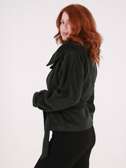 Белорусское полупальто с поясом черного цвета - Almond фото 5