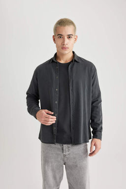 Рубашка из тенселя с длинным рукавом стандартного кроя - Defacto фото 3