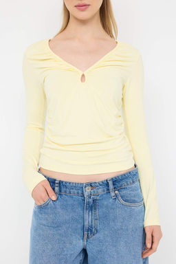 Teen Siyah Fitted/Vucuda Oturan V Yaka Orme Bluz TWOAW26BZ00175 - Trendyolmilla фото 12