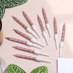 Цена за 3 шт. Свечи в торт Спираль, 10 шт., средние, 5 см, розовый металлик