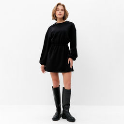 Платье женское короткое с кулиской MINAKU: Casual Collection, чёрное, размер 48