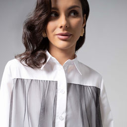 Рубашка комбинированная с сеткой, Срочно на обложку (white) - Charutti фото 3