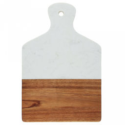 Доска разделочная деревянная "Мрамор" 33,5х21,5х1,3см, прямоугольная, с ручкой, вставка из белого композитного материала (Китай)