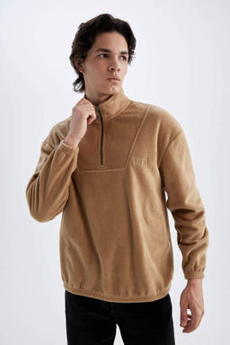 Флисовый свитшот с принтом и воротником-стойкой Comfort Regular Fit