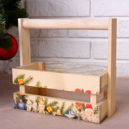 Набор кашпо деревянных Новогодний №3 3 в 1, МАССИВ СОСНЫ, деревянная ручка, натуральный - Дарим красиво фото 3