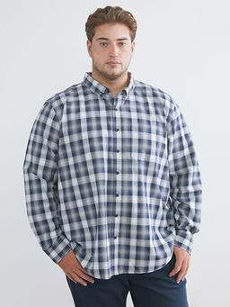 B?y?k Beden Regular Fit Uzun Kollu Ekose Gabardin Erkek G?mlek