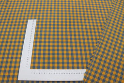 Вареный (стираный) хлопок Клетка (1.0*1.0см) цв.лазурно-серый/охра, ш.2.5м, хл-100%, 125гр/м.кв - Купава фото 2