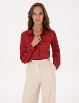 Bordo Regular Fit Saten Uzun Kollu G_mlek