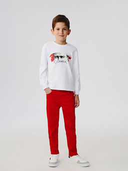 Bisiklet Yaka Bask?l? Uzun Kollu Erkek Bebek Ti??rt