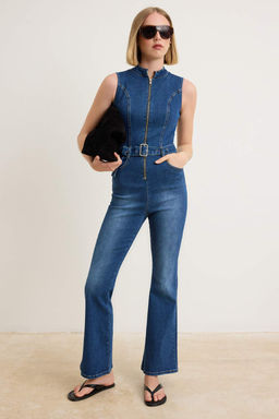 Koyu Mavi Kemerli Ispanyol Paca Denim Tulum TWOSS26TU00020