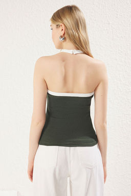 Trendyolmilla Siyah Renk Bloklu Boyundan Baglamal? Fitilli Esnek Orme Bluz TWOSS24BZ00162